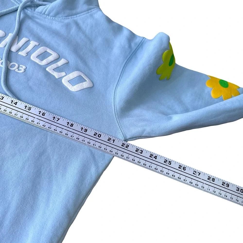 Sturniolo‎ Clothing Light Blue Est 2003 Hoodie Floral Sleeve Print Men's Medium
